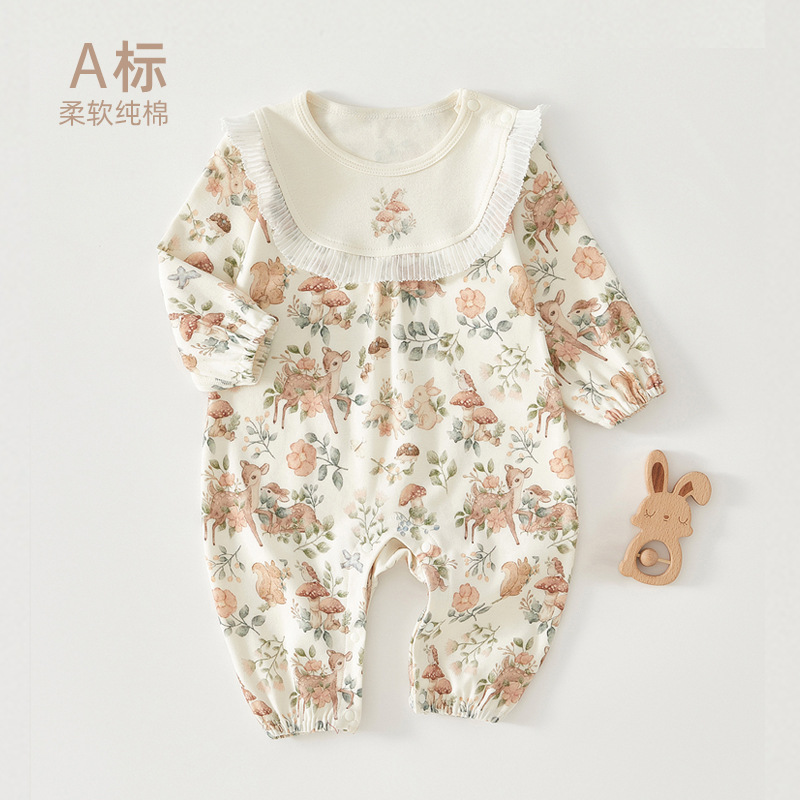 婴儿连体衣纯棉春秋款女宝宝碎花公主四季衣服新生儿月子服包屁衣
