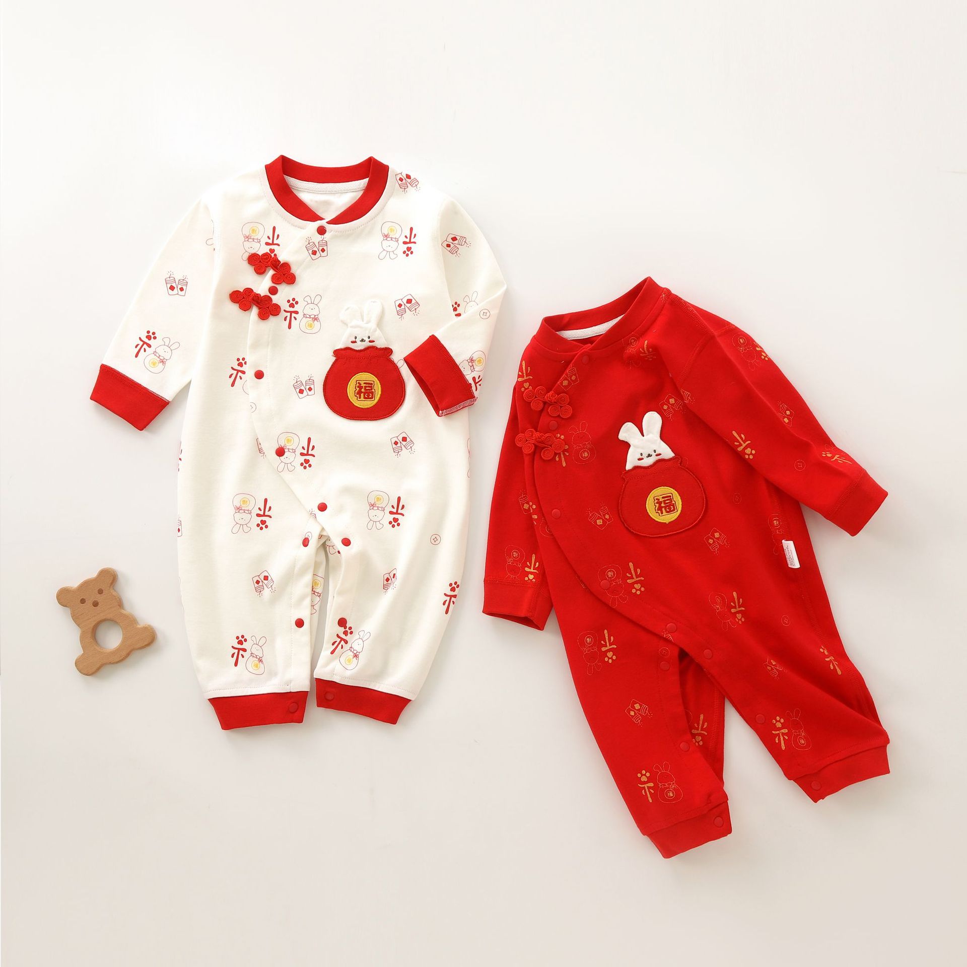 婴儿连体衣宝宝春秋哈衣A纯棉满月服百天周岁中国风爬爬服拜年服