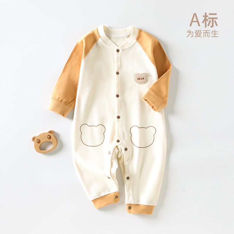新生儿春秋款连体衣初生宝宝满月婴幼儿内衣纯棉a类哈衣爬服薄款