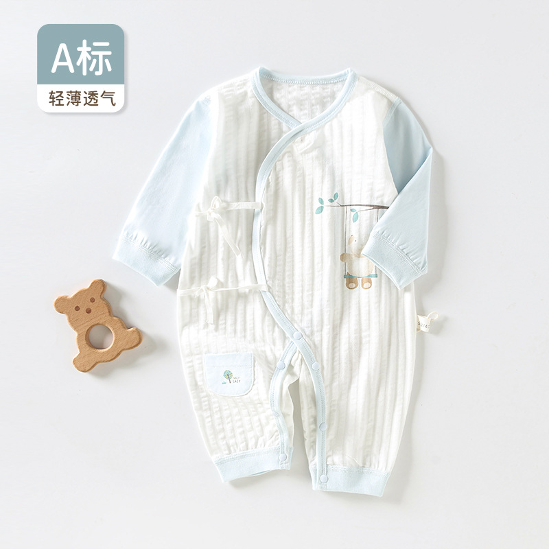 婴儿连体衣夏季薄款男女宝宝长袖空调服新生儿蝴蝶衣初生和尚睡衣