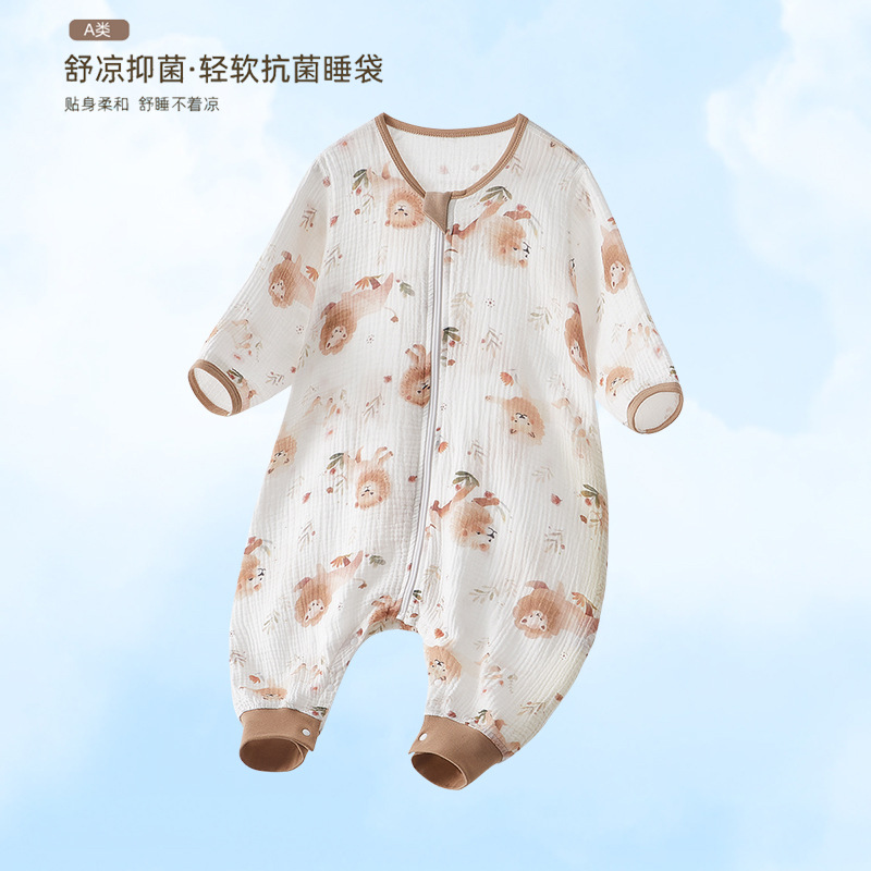 儿童睡袋纱布夏季薄款宝宝睡袋春秋四季通用连体睡衣婴儿防踢被