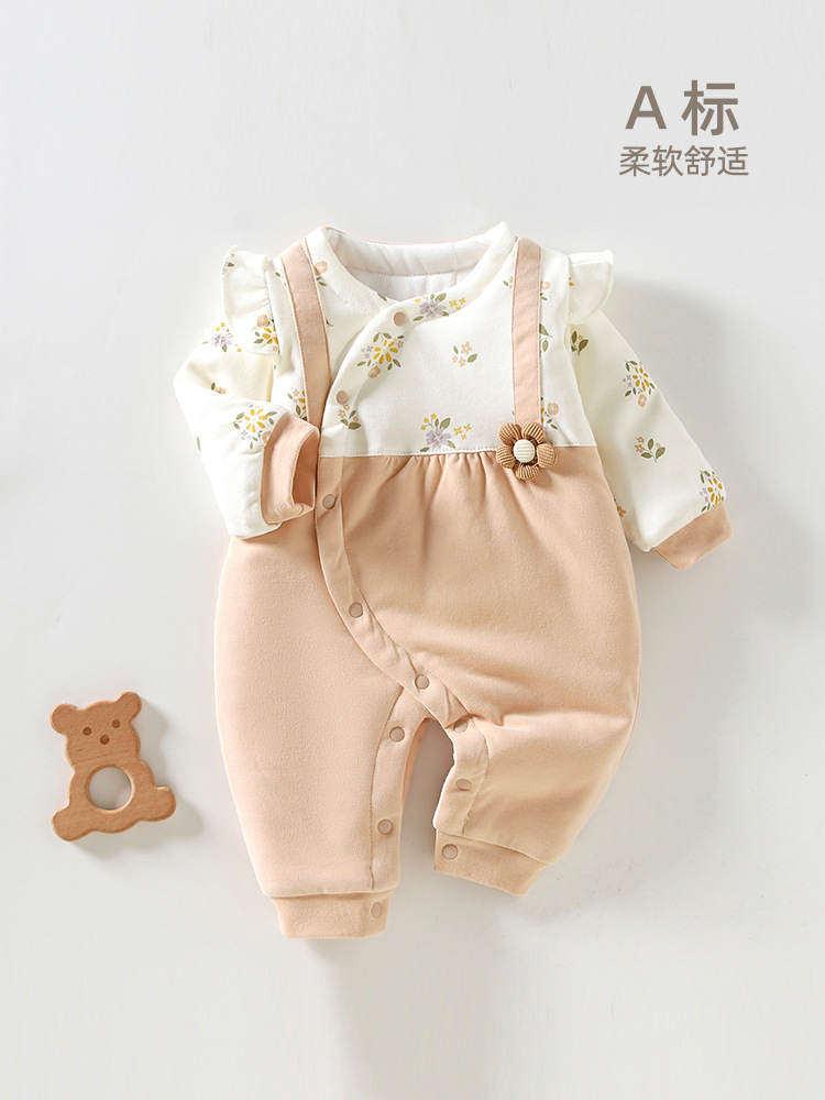 新生婴儿蝴蝶衣纯棉和尚服秋冬款无骨初生宝宝连体衣