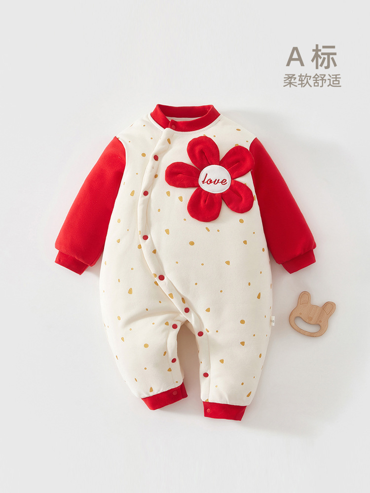 新生婴儿衣服连体衣婴幼儿哈衣爬服百天月子服夹棉男女宝宝拜年服