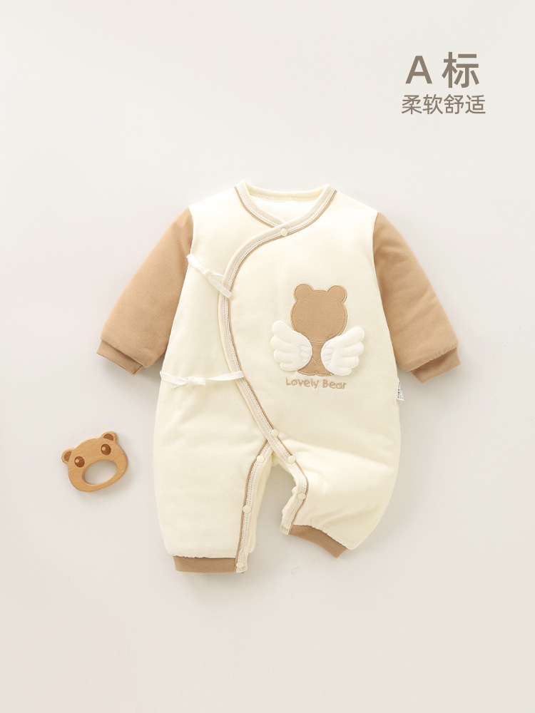 婴儿连体衣初生棉服偏襟和尚服秋冬可爱男女宝宝0-3月新生儿衣服