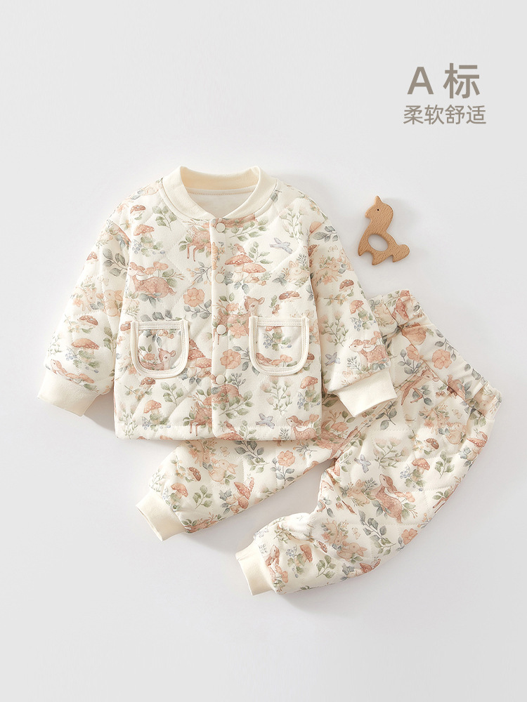 婴儿夹棉套装冬装两件套男女宝宝衣服分体加厚纯棉衣秋冬家居服