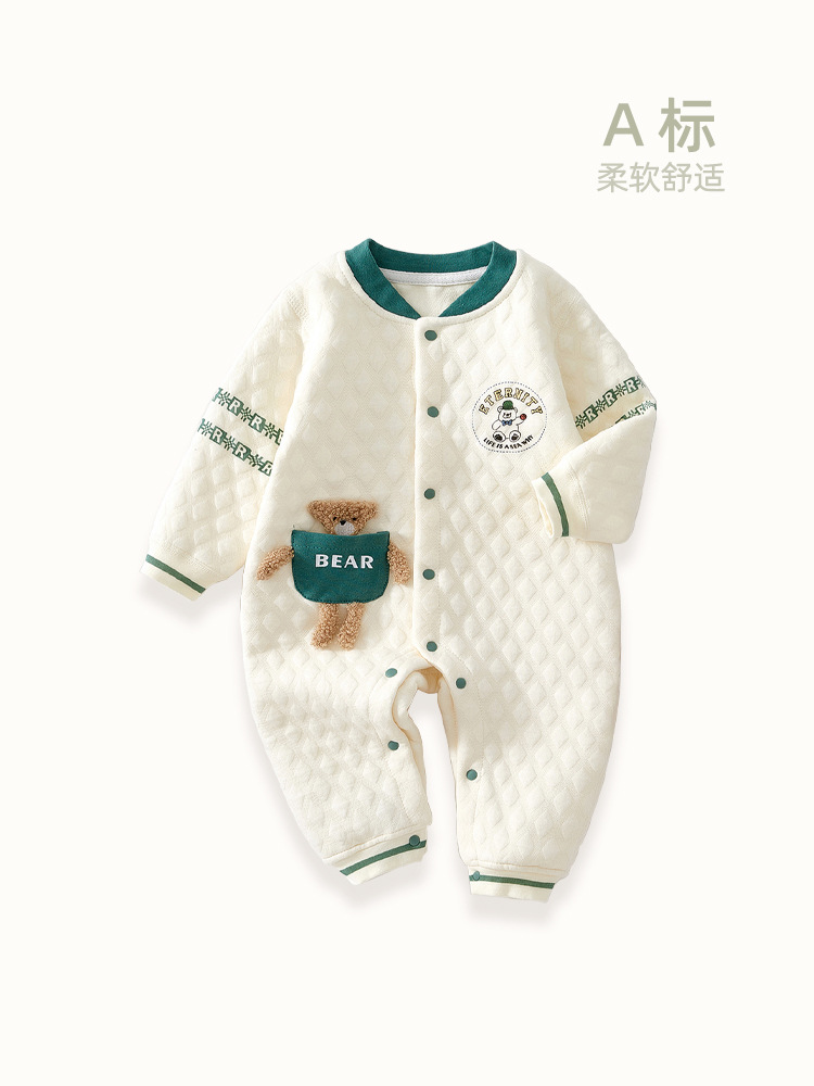 婴儿衣服秋季a类男宝宝满月服连体衣baby夹丝保暖新生儿包屁衣