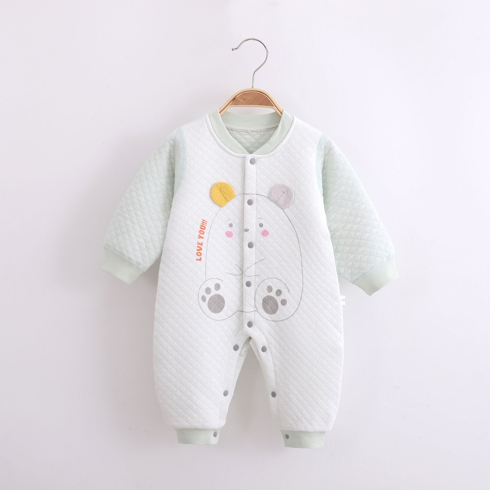 婴儿连体衣服秋冬棉三层保暖无骨工艺宝宝夹棉爬服哈衣春秋短袖