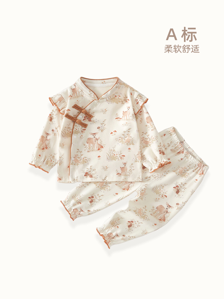 婴儿分体套装纯棉春秋款女宝国潮韩版四季衣服新生儿内衣套装a类