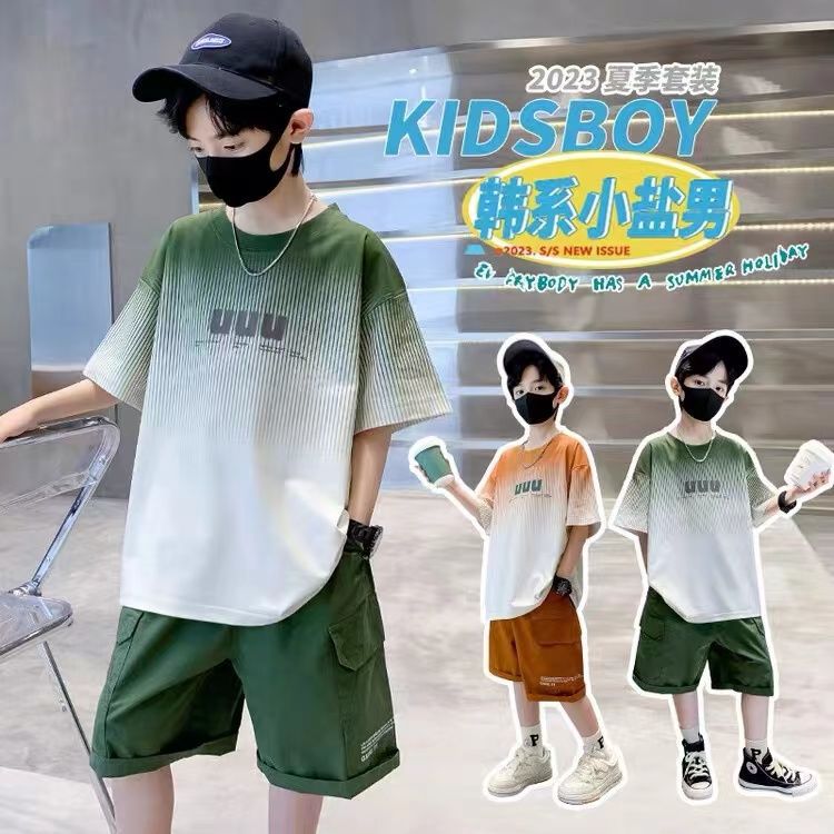 男童短袖套装夏季大童2024新款儿童夏装休闲男孩洋气帅气时髦酷潮