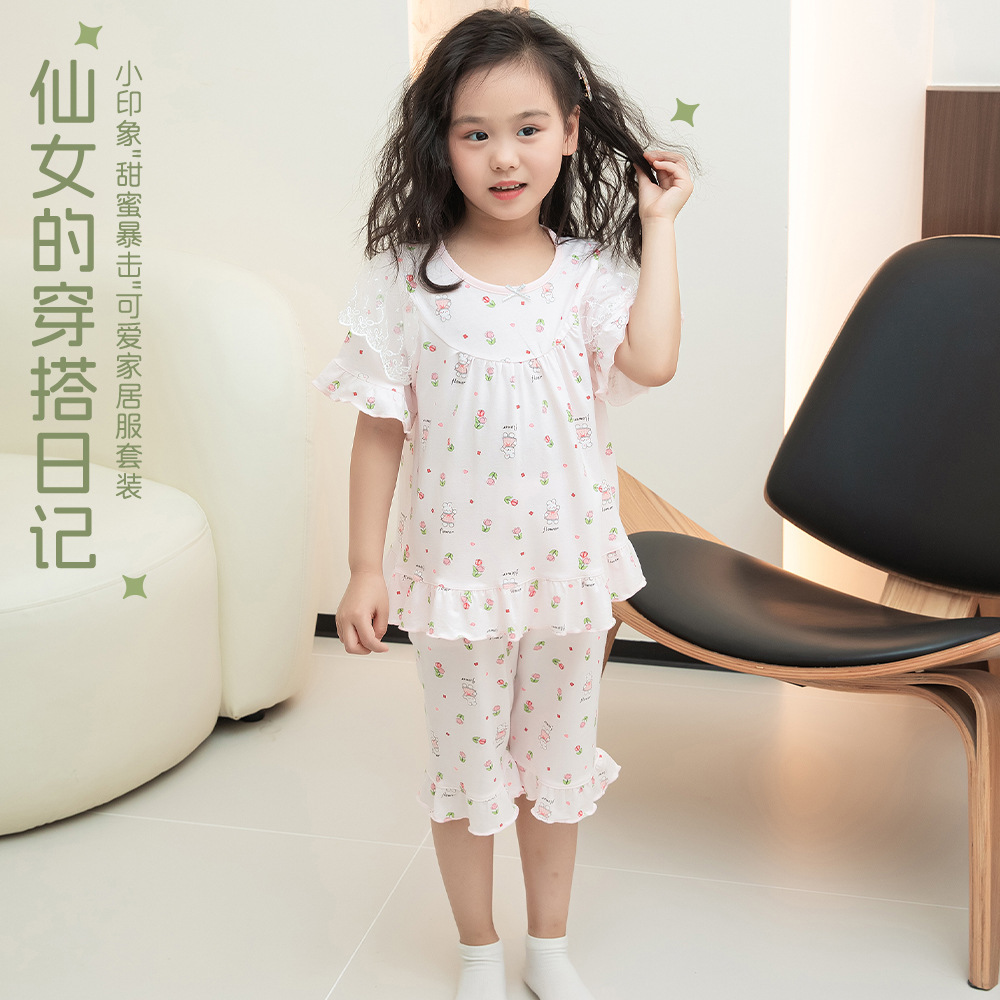 小印象儿童睡裙夏季a类薄款女童莫代尔短袖套装 小单快返定制