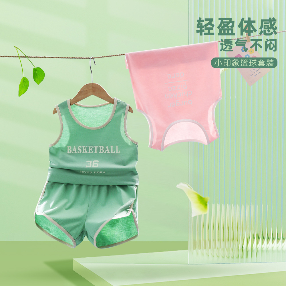 小印象儿童背心套装纯棉男童夏装薄款女童无袖两件套安阳童装批发