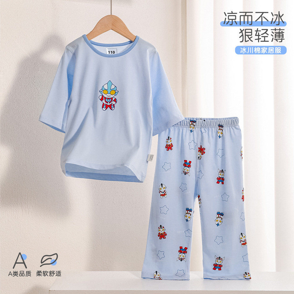 小印象儿童七分袖套装春夏睡衣薄款家居服纯棉a类空调服安阳童装