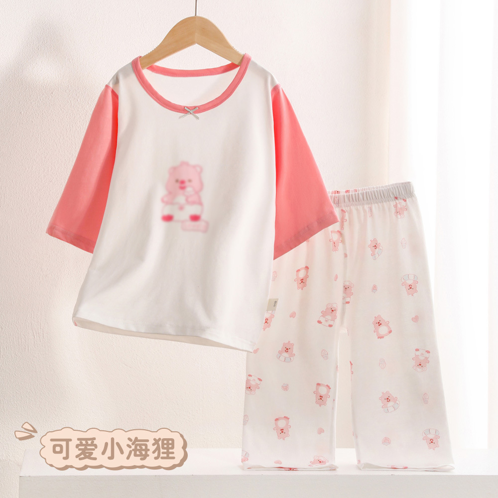 小印象儿童七分袖套装男女童春夏睡衣薄款家居服纯棉a类空调服
