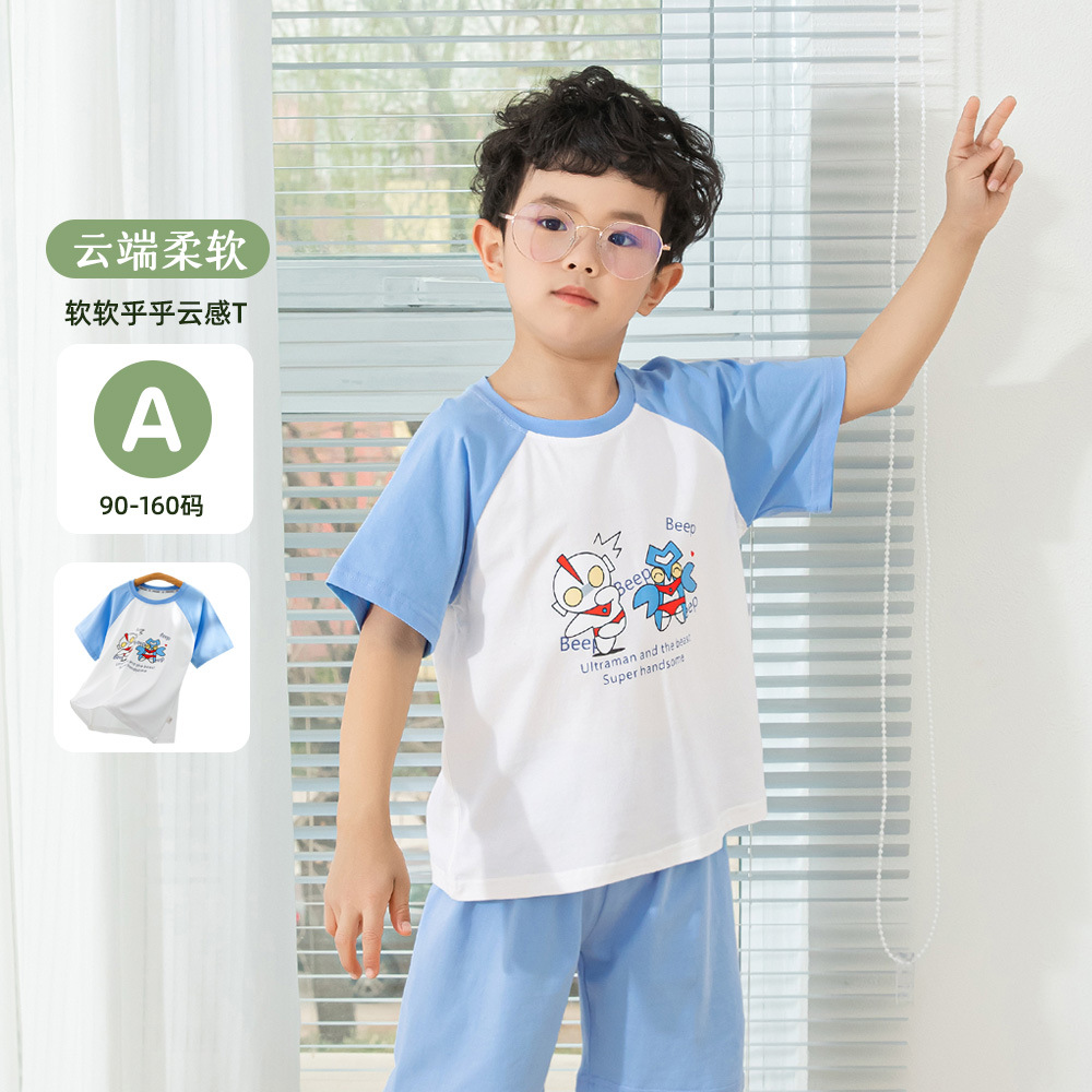 小印象儿童短袖T恤男童夏纯棉上衣女童冰川棉卡通印花半袖透气