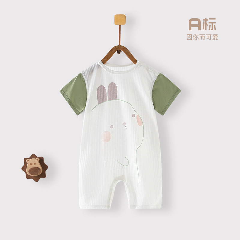 婴儿夏季衣服新生儿宝宝连身哈衣爬服夏天薄款衣服短袖婴儿连体衣