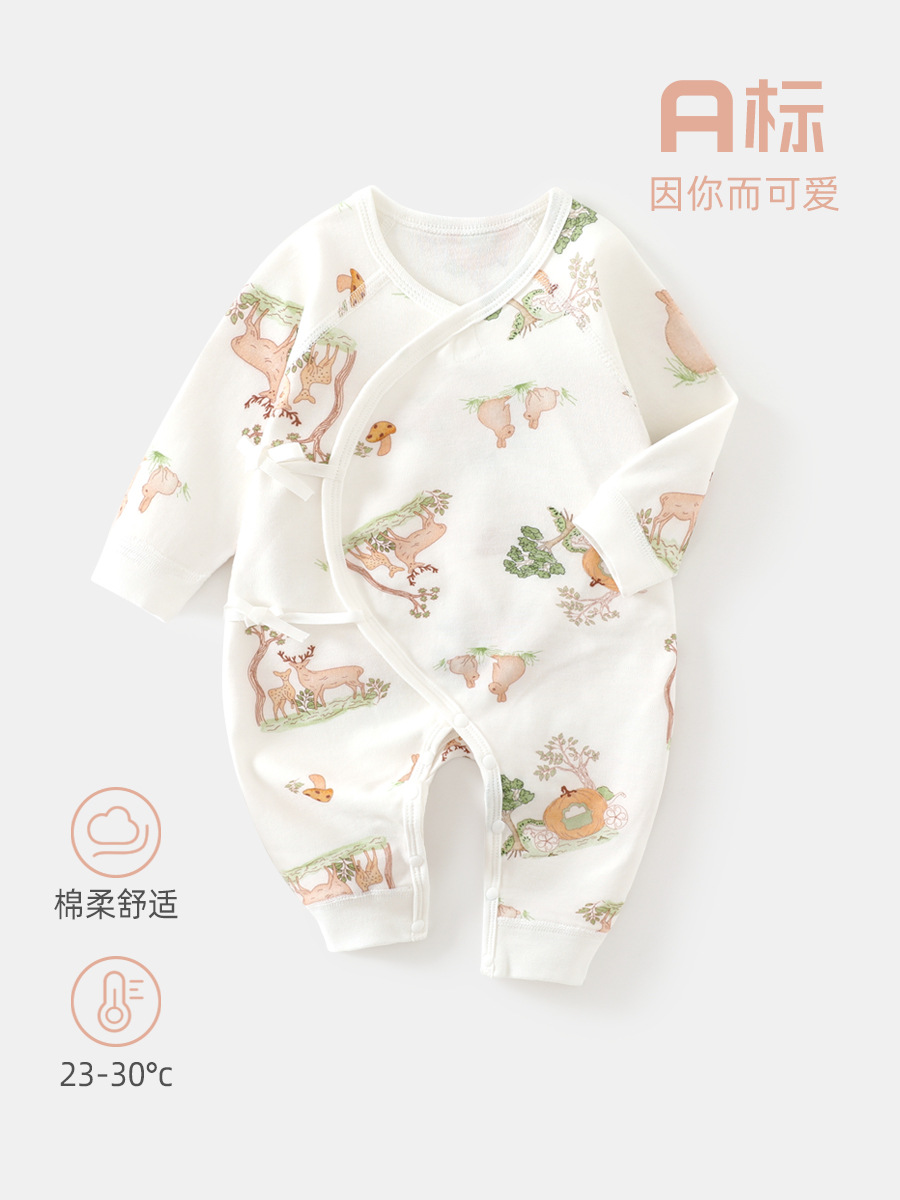 全棉婴儿蝴蝶衣a类新生儿和尚服无骨柔软宝宝爬服四季款婴儿衣服
