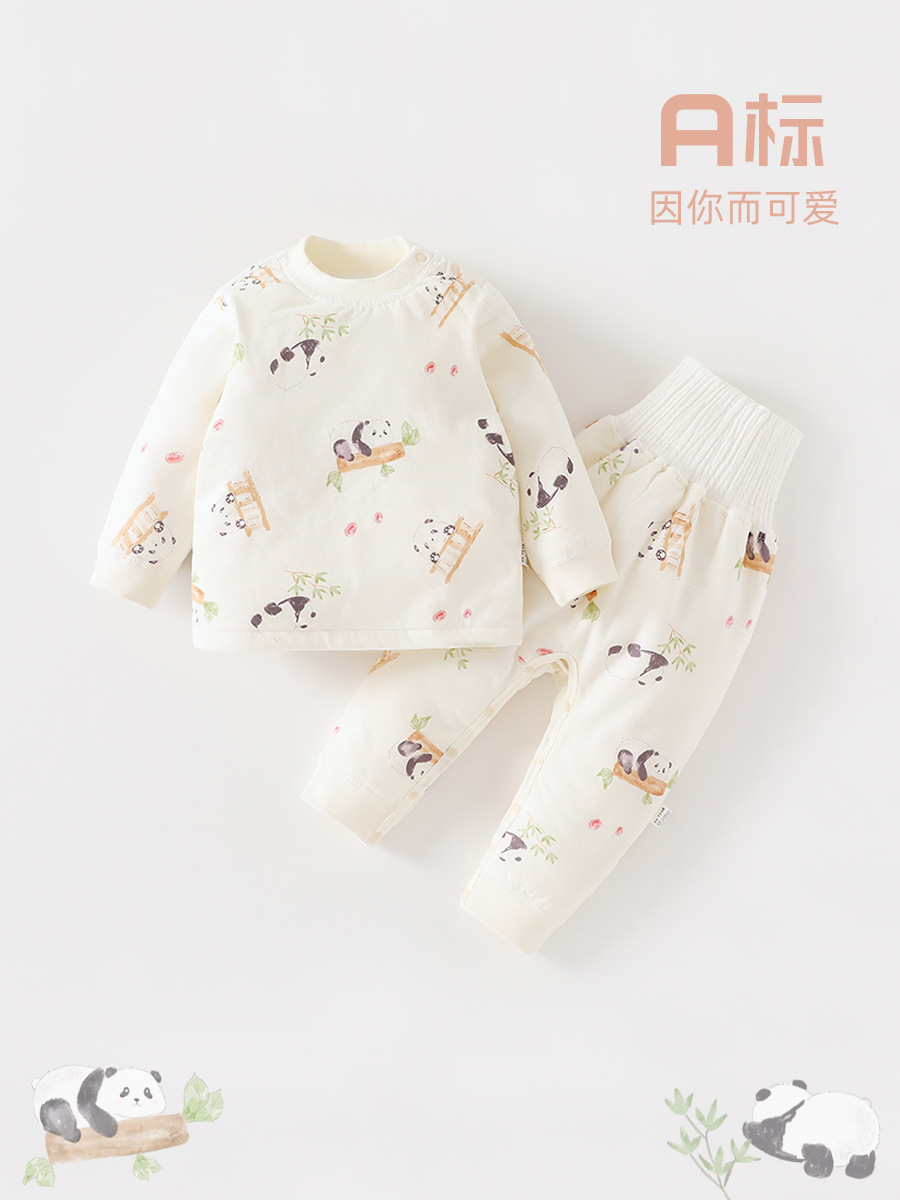 婴儿套装秋冬a类40g夹棉儿童家居服秋衣秋裤肩开睡衣宝宝内衣套装