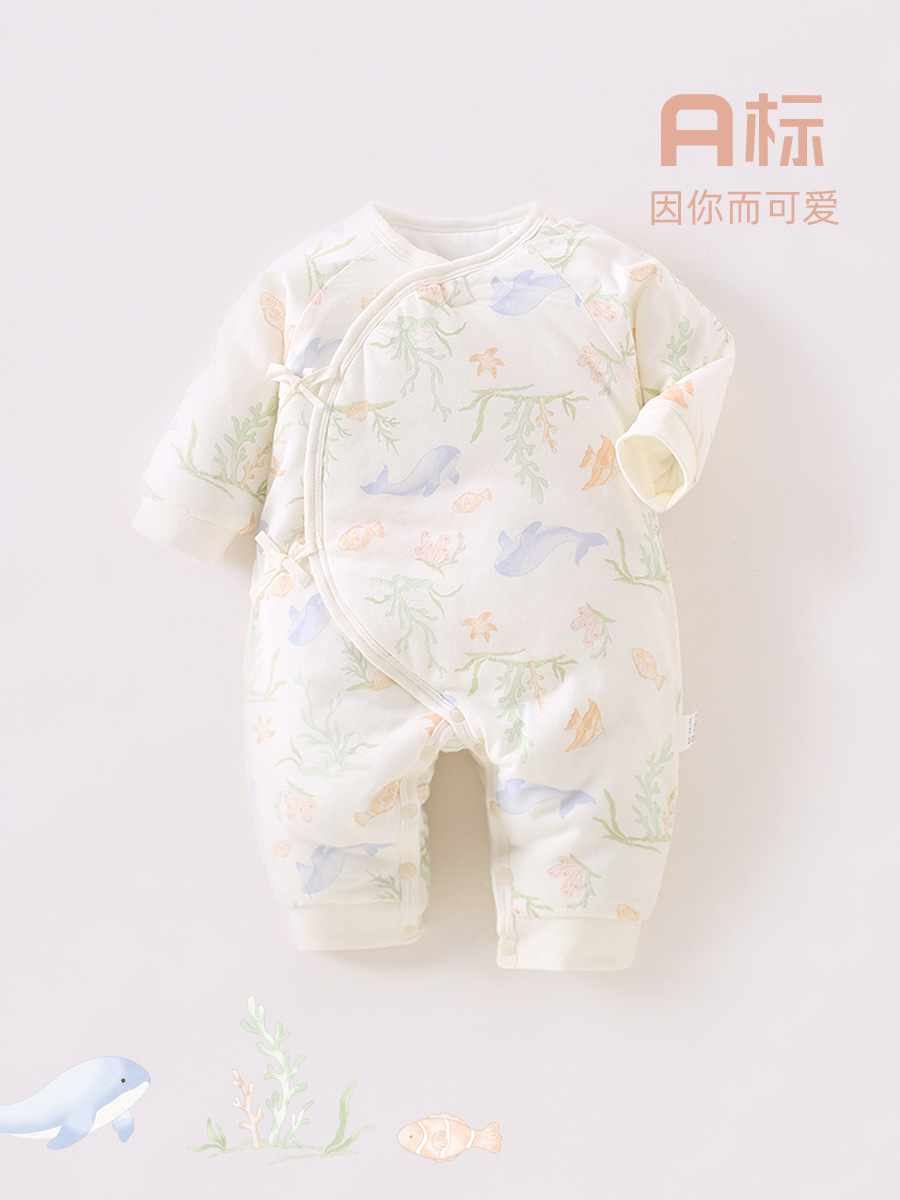 婴儿蝴蝶衣120g加厚棉新生儿爬服宝宝夹棉连体衣a类新生儿连体衣