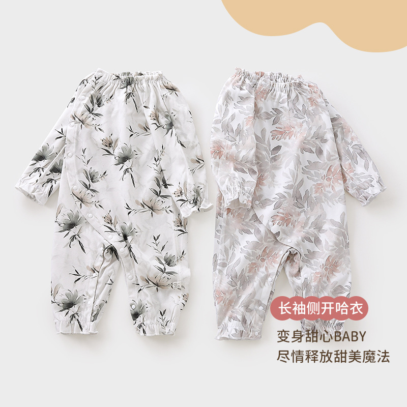 新生婴儿衣服连体衣春秋季长袖常规女宝宝哈衣精梳棉原宿风爬服