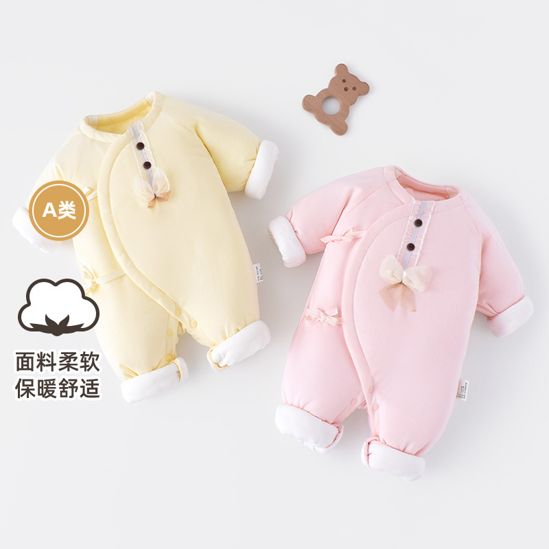 新生婴儿衣服秋冬季夹棉保暖哈衣可爱初生宝宝秋冬装和尚服连体衣