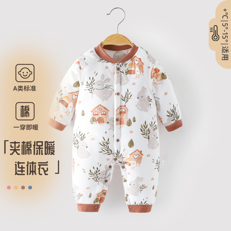 婴儿夹棉保暖连体衣秋冬装加厚加棉新生儿衣服宝宝男纯棉冬季棉衣