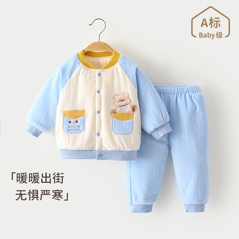 婴儿冬装棉衣套装加厚0-1岁半两件套衣服秋冬季外出服宝宝棉袄