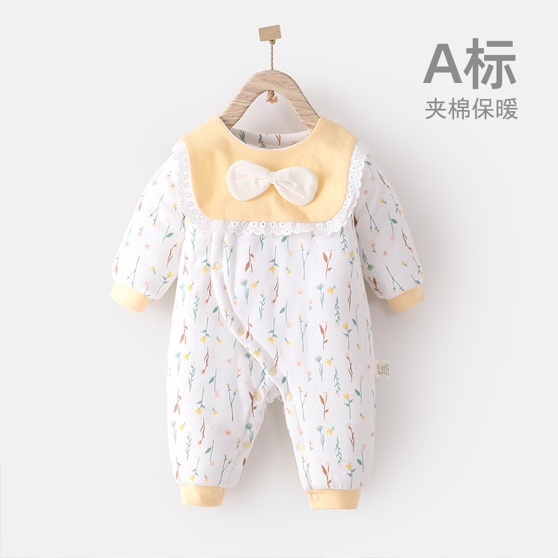 婴儿连体衣纯棉春秋保暖冬季夹棉秋季新生儿衣服宝宝加厚冬装哈衣