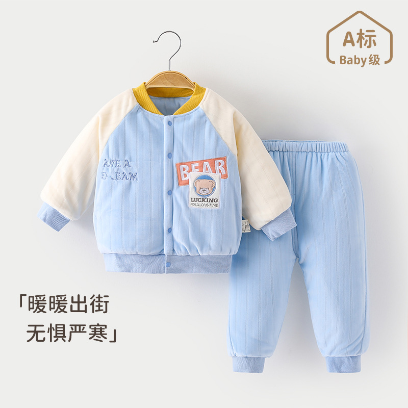 男童套装秋冬洋气时髦儿童衣服一岁女宝宝卫衣裤子两件套夹棉加厚