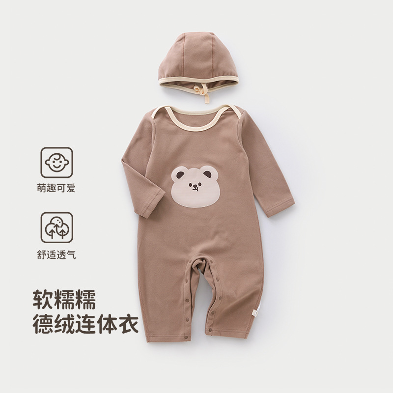 婴儿连体衣春秋冬季德绒打底男女宝宝哈衣保暖睡衣新生儿衣服秋装