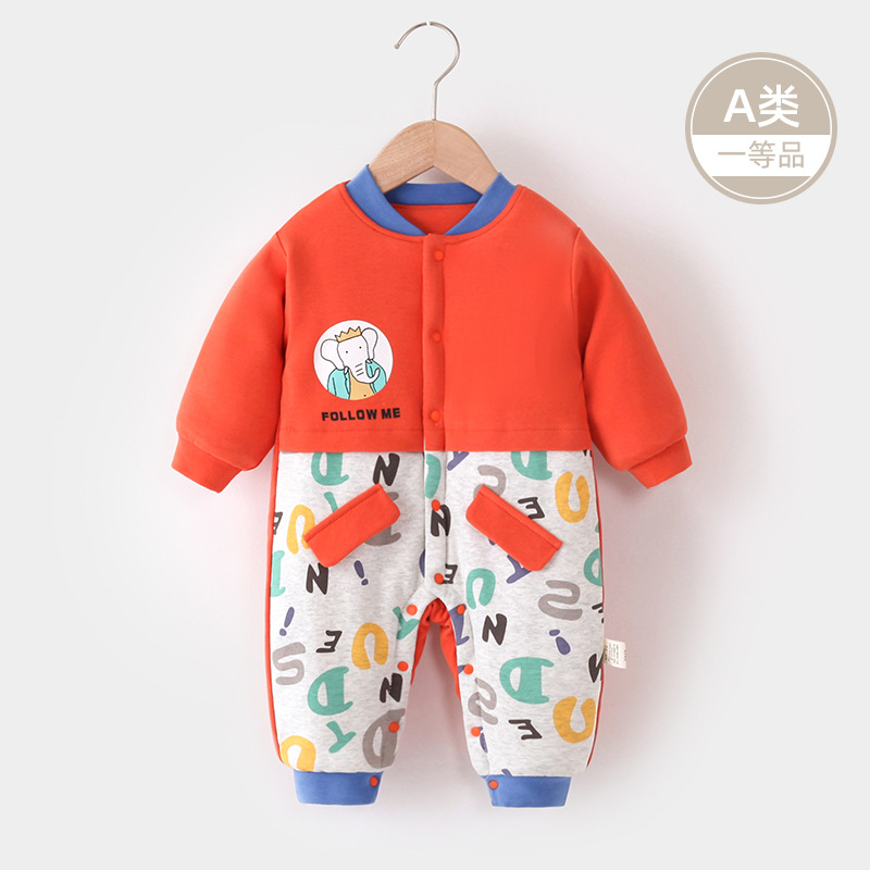 婴儿棉衣服冬装连体衣加厚秋冬季无骨新生儿夹棉哈衣宝宝保暖棉服