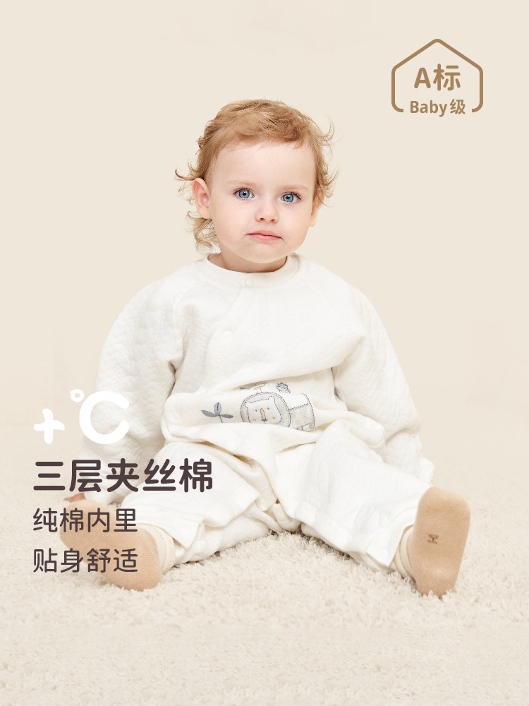 全身无骨新生儿衣服纯棉连体衣宝宝保暖内衣加厚婴儿爬服哈 衣秋冬