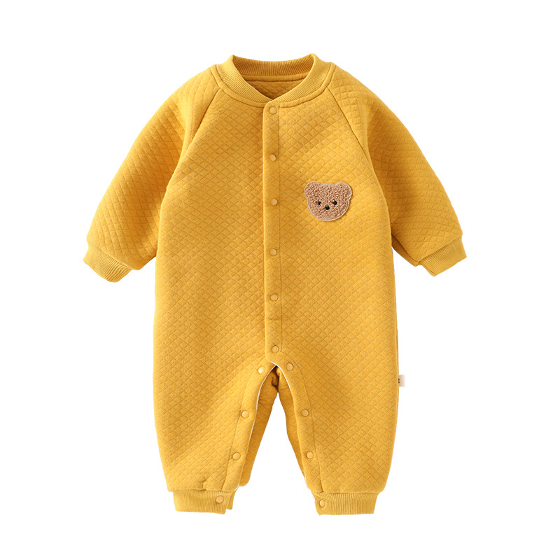 婴儿衣服连体衣保暖加绒冬装夹棉秋季新生儿衣服宝宝外出哈衣加厚