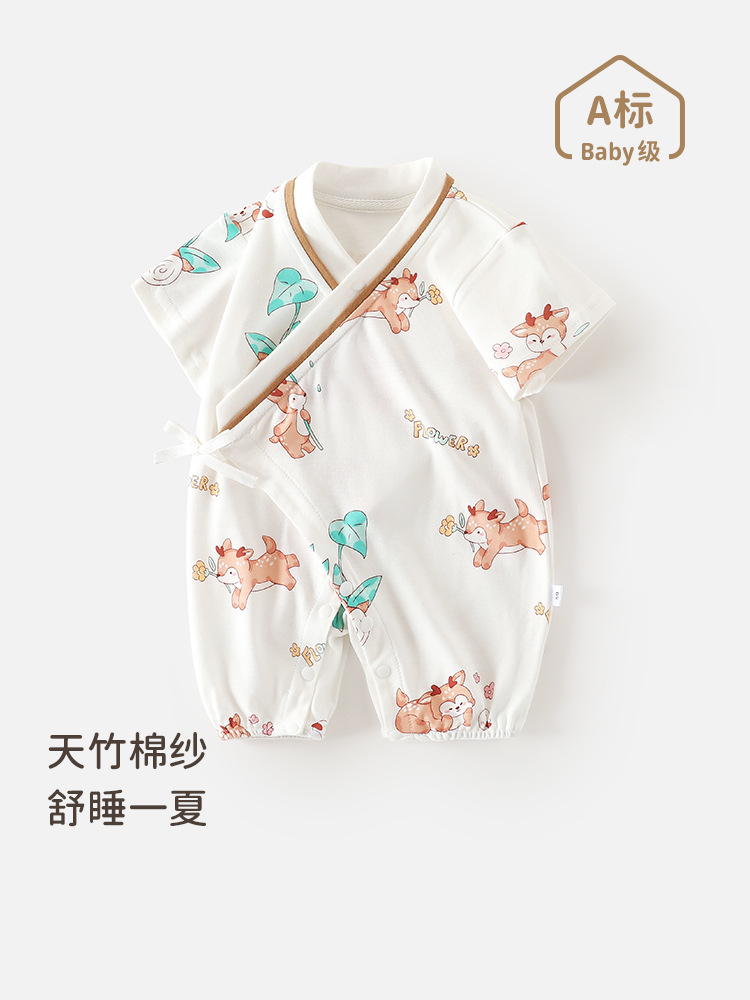 宝宝夏季和服连体衣新生儿双层护肚和尚服婴幼儿薄款短袖哈衣爬服
