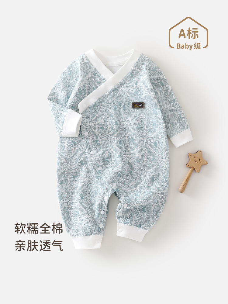 春款满月婴儿衣服宝宝百天服春秋季纯棉国风长袖和服新生儿连体衣