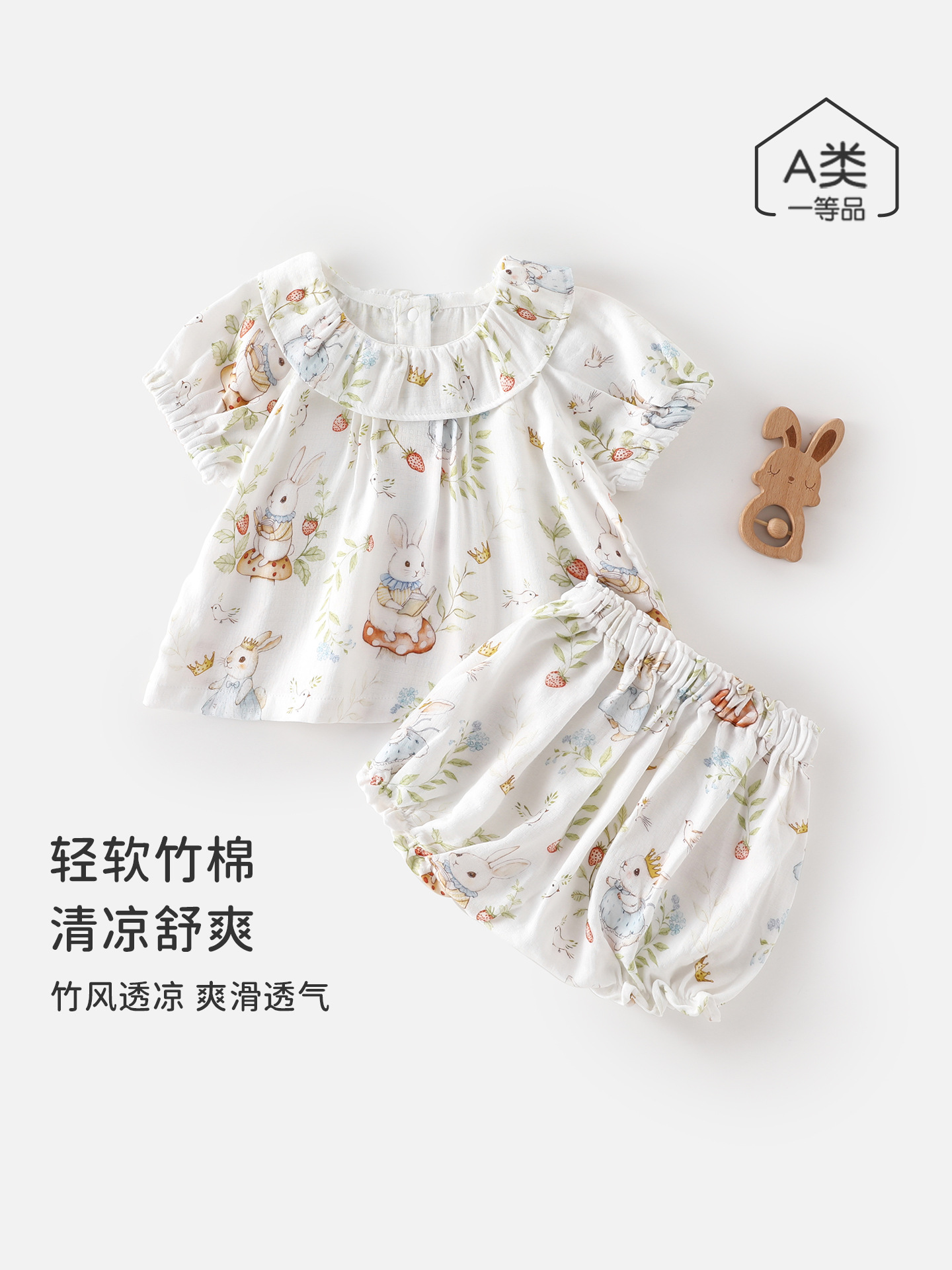 女宝宝夏季短袖薄款套装婴儿透气吸汗纱布衣服儿童夏天短裤外出服