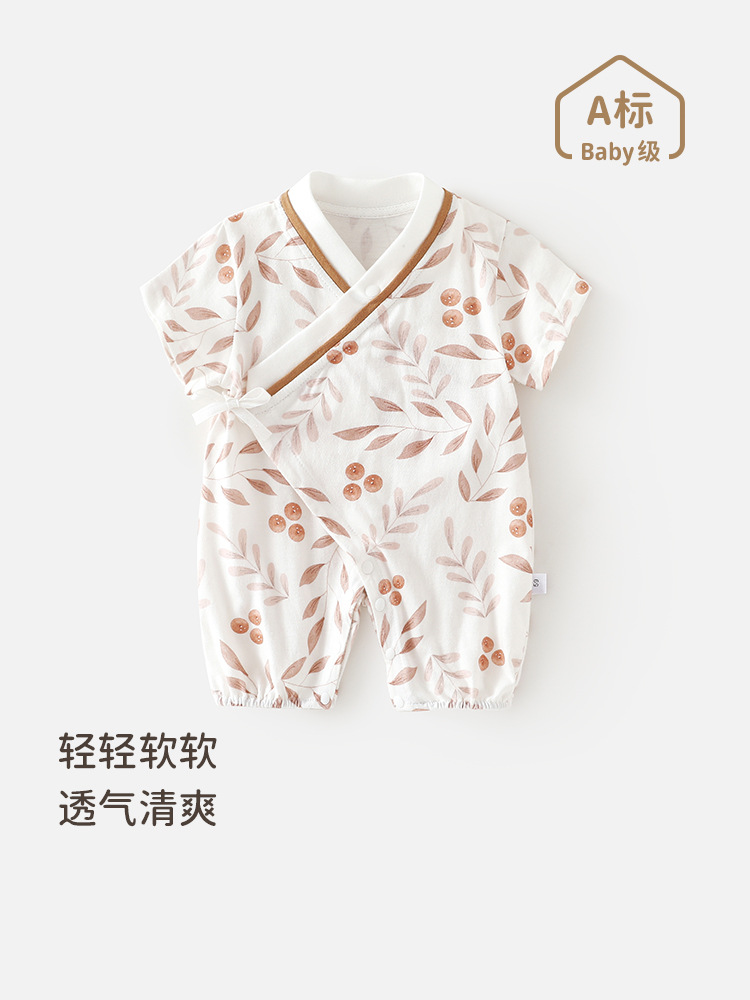 婴儿夏季短袖连体衣新生儿薄款纯棉哈衣爬服男女宝宝家居和尚服