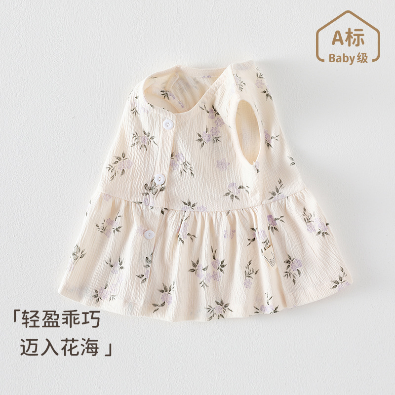 女宝宝中小童开衫无袖上衣公主碎花裙印花洋气女童可爱夏季外出服