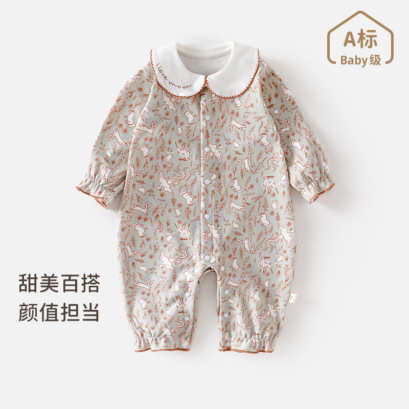 婴儿春秋连体衣宝宝碎花哈衣外出爬服新生儿新款春装女宝春季衣服