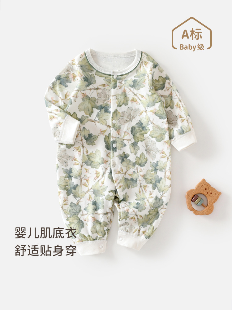 婴儿四季款春秋装宝宝婴儿百天服宝宝衣服哈衣女童连体衣春秋款