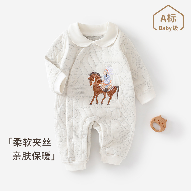 婴儿连体衣服秋冬内搭加厚新生儿哈衣夹棉薄棉衣冬天宝宝居家冬装