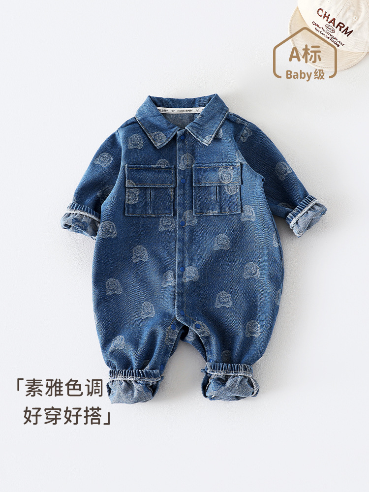 福利价婴儿牛仔季连体衣男宝宝春装可爱衣服婴幼儿超萌长袖外出服