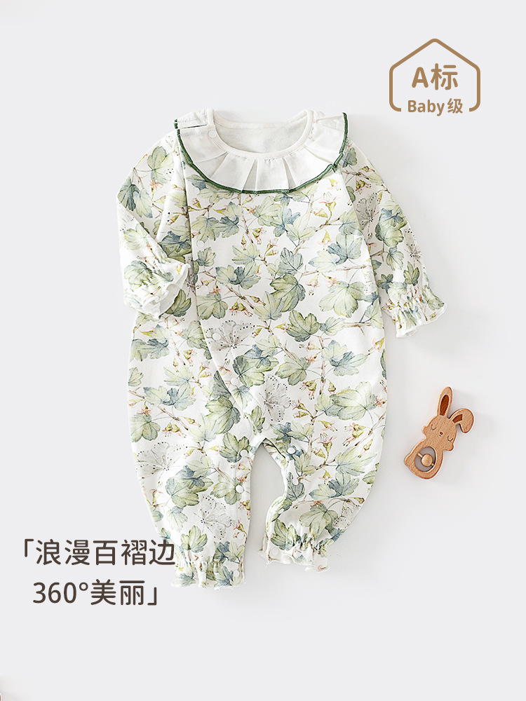 新生儿秋季长袖连体衣宝宝保暖外出哈衣春秋款婴幼儿可爱家居衣服