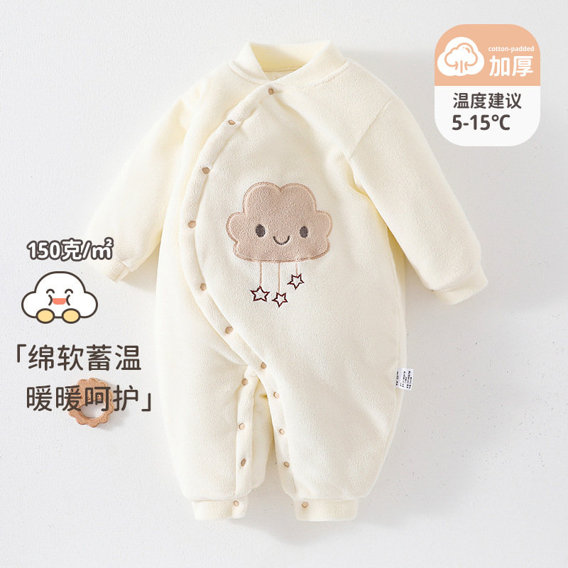 儿连体衣秋冬夹棉保暖摇粒绒睡衣新生儿洋气卡通爬爬服宝宝衣服
