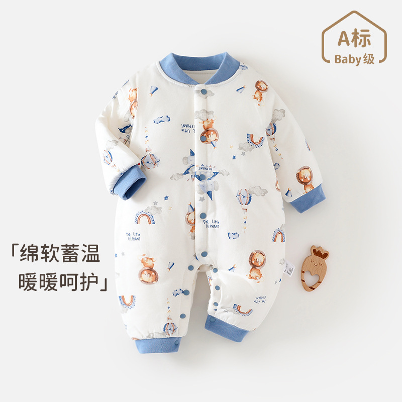 婴儿冬季加厚连体衣秋冬季新生儿夹棉连体哈衣男女宝宝保暖棉衣服
