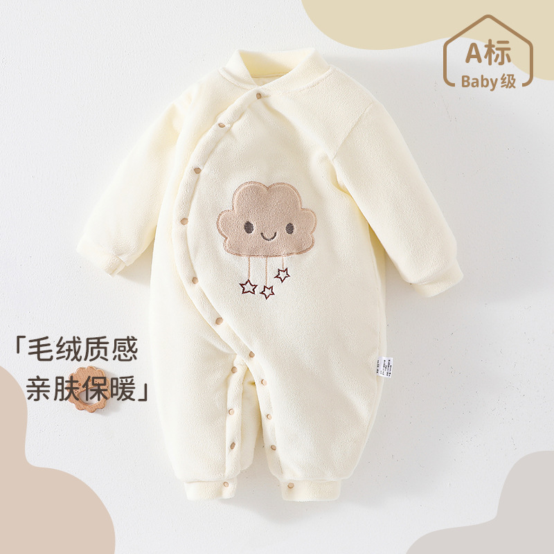 婴儿连体衣秋冬夹棉保暖摇粒绒睡衣新生儿洋气卡通爬爬服宝宝衣服