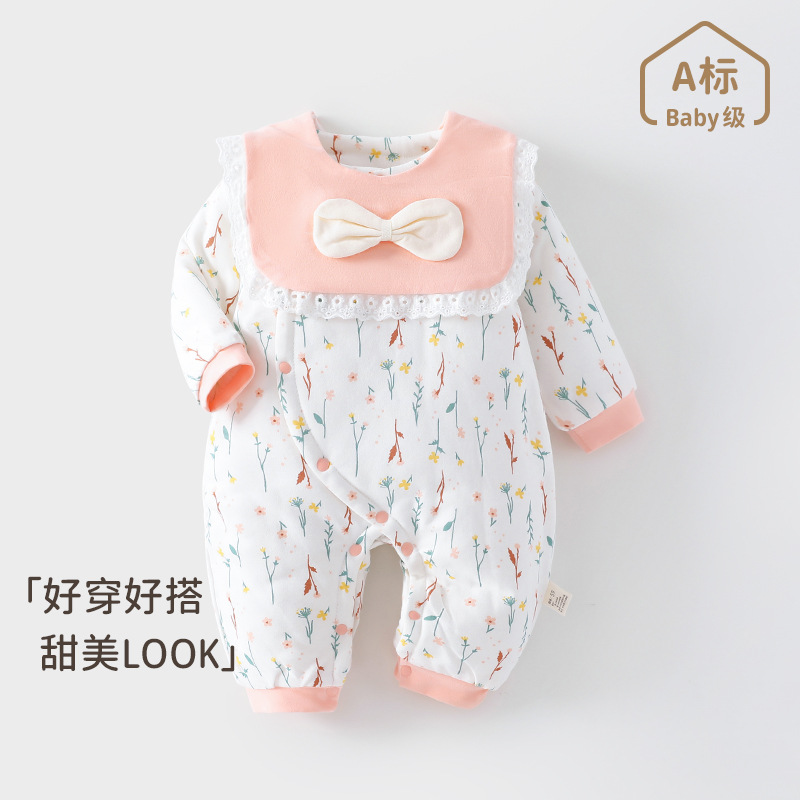 婴儿连体衣纯棉春秋保暖冬季夹棉秋季新生儿衣服宝宝加厚冬装哈衣