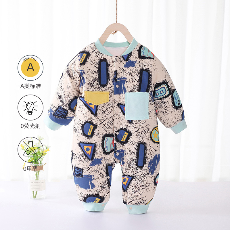 婴儿夹棉连体衣纯棉秋冬季保暖棉衣新生幼儿加厚哈衣宝宝衣服冬装