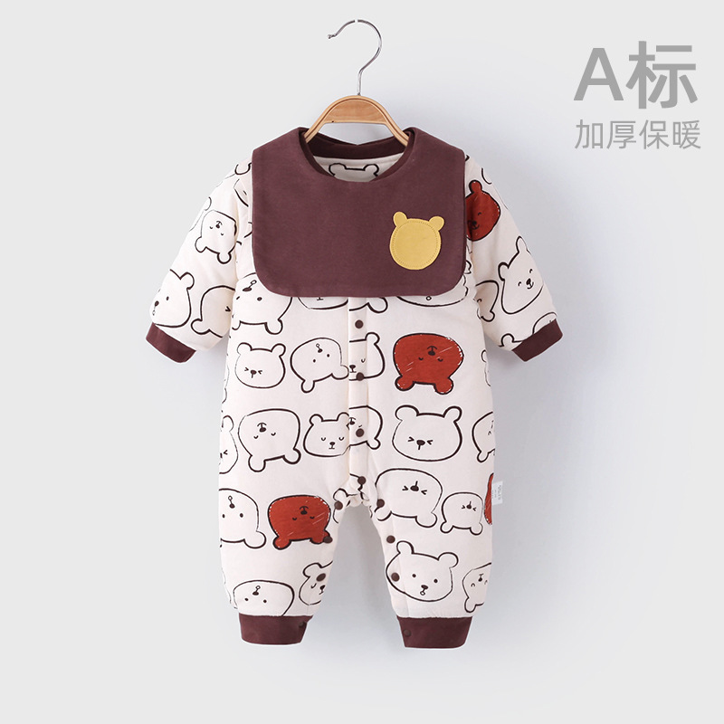 婴儿冬装夹棉哈衣爬服初生宝宝衣服新生儿连体衣婴童婴儿秋冬服装