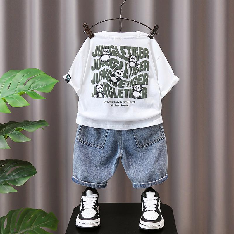儿童夏季套装男童洋气休闲薄款日常短袖牛仔时尚套头帅气时髦夏装