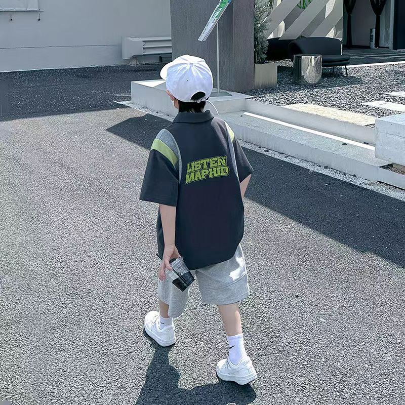 男童夏季polo衫印花2024新款儿童帅气潮童装夏装中大童夏装两件套